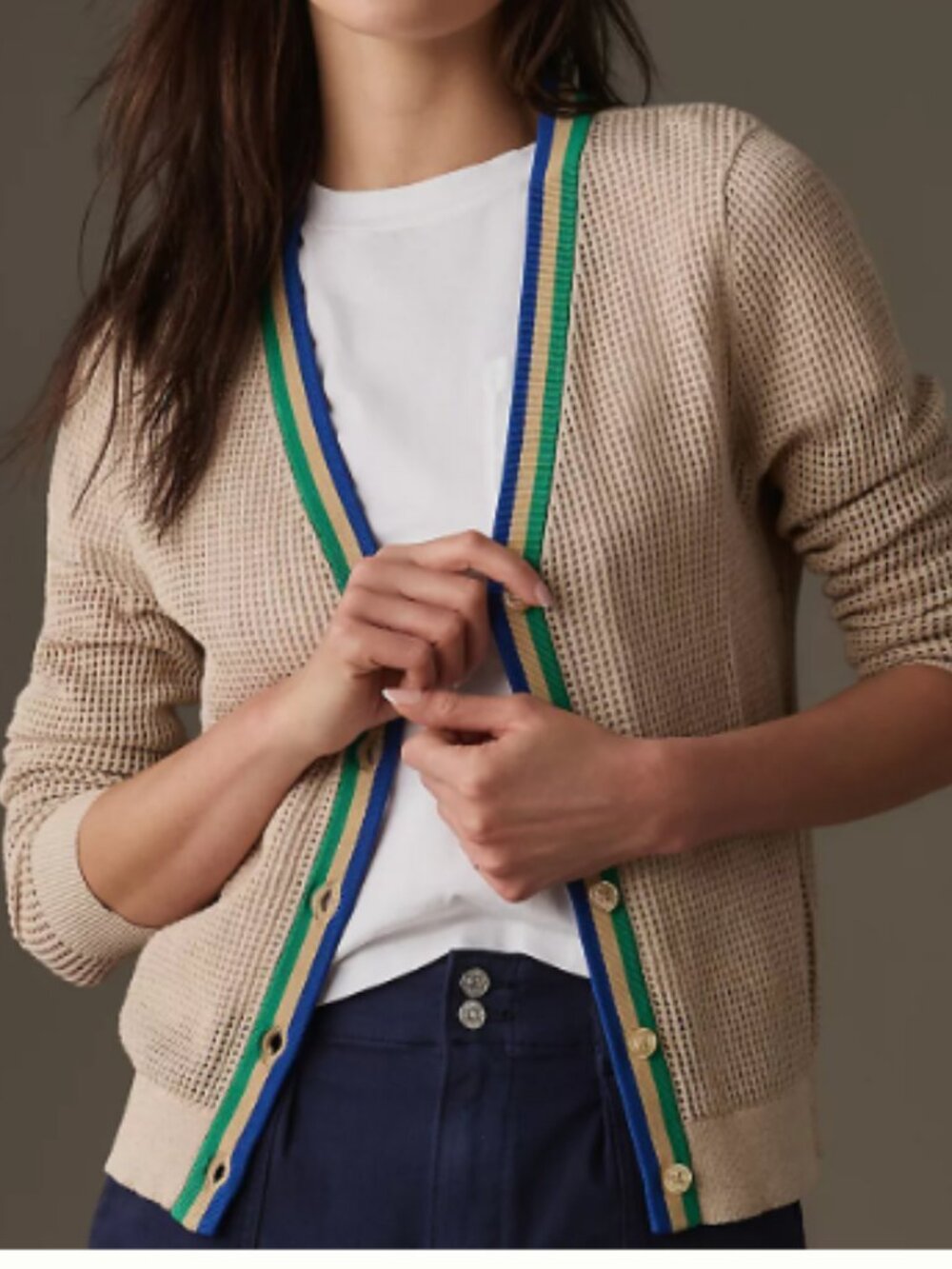 KULE Zoey Mesh V-Neck Cardigan Sweater Anthropologie Medium Grandpacore